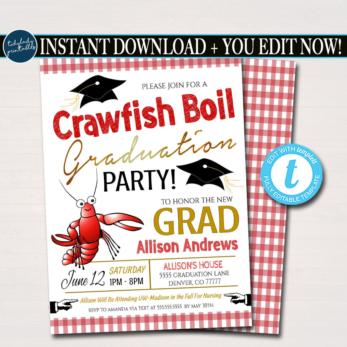 Crawfish Boil Graduation Invitation | TidyLady Printables