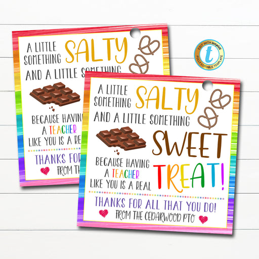 Chocolate Pretzel Gift Tag, Teacher Staff Employee School Appreciation Week Gift, Something Salty Sweet Treat Thank You, Editable Template