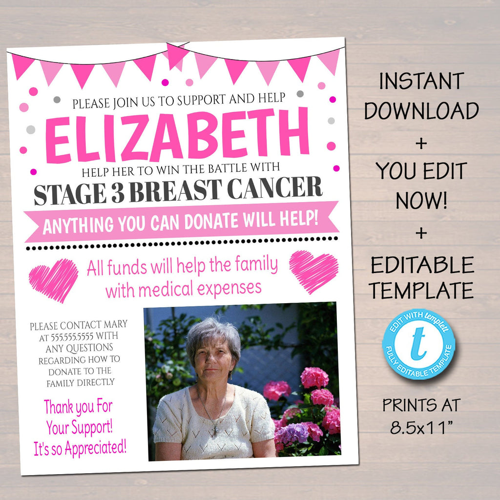 Breast Cancer Benefit Fundraiser Flyer | TidyLady Printables for Free Printable Breast Cancer Thank You Cards