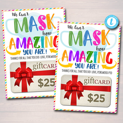 Can&#39;t Mask Amazing Gift Card Holder, Teacher Appreciation Week 2021 Can&#39;t Mask Our Gratitude School Pto, Staff Thank You, EDITABLE TEMPLATE