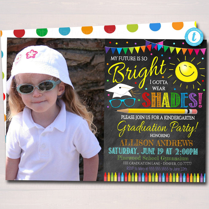 Kindergarten Graduation Invitation, Preschool Pre K Graduation Ceremony Invite, Future is so Bright I have to wear Shades EDITABLE TEMPLATE