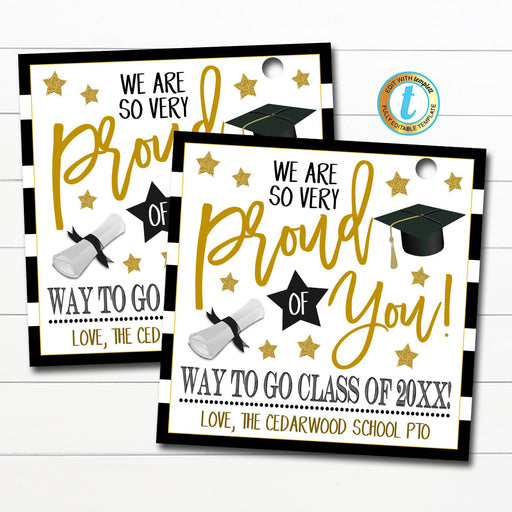 Graduation Gift Tag, Congratulations Proud of You Graduate, School Pto Pta Well Wishes For Grad Gift Tag, Congrats Label, Editable Template