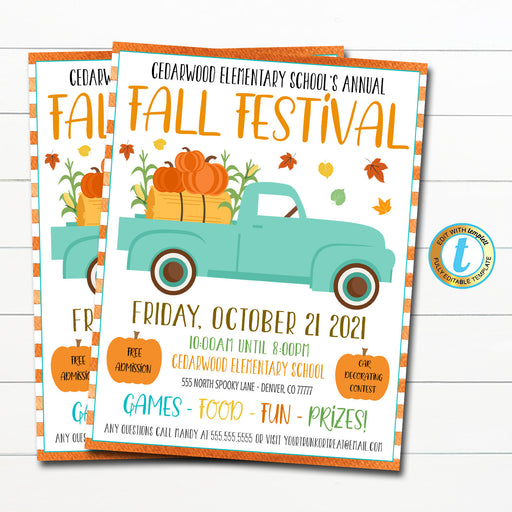 Fall Festival Fall Harvest Flyer, Printable Halloween Invitation, Community Fundraiser Event, Church School Pto Party, DIY EDITABLE TEMPLATE