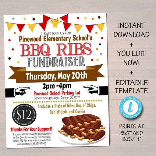 Bbq Ribs Fundraiser, Picnic Party Cookout Invite, Grill Out Party Printable, School Pta Pto Flyer, Corporate Company Event EDITABLE TEMPLATE