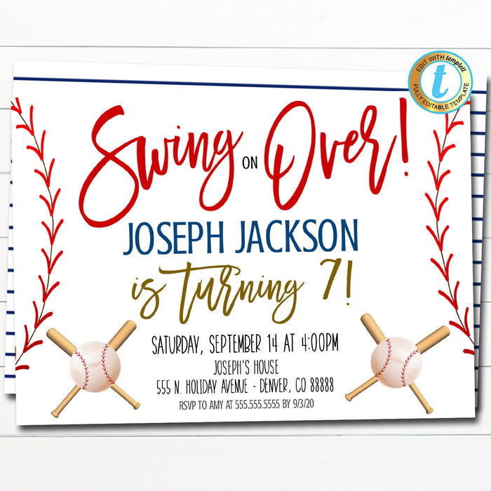 Baseball Party Invitation, Swing on Over Boys Birthday Invite, T ball Little League End of Season Team Banquet Party, DIY Printable Template