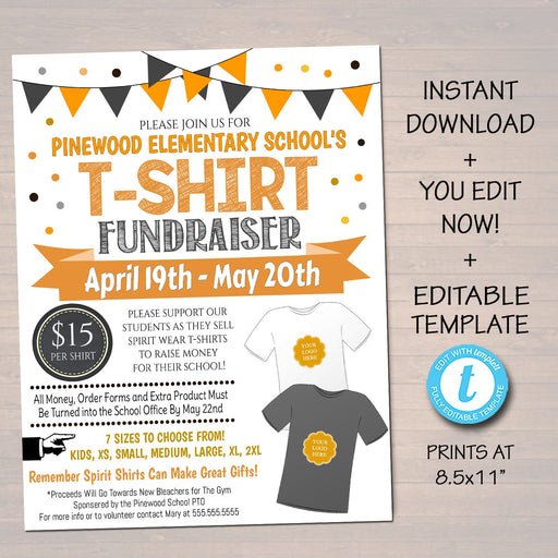 T Shirt Fundraiser Flyer, Clothing T-shirt Sale, Printable Sales Flyer, Church Nonprofit School PTO PTA Spirit Wear Event, Editable Template