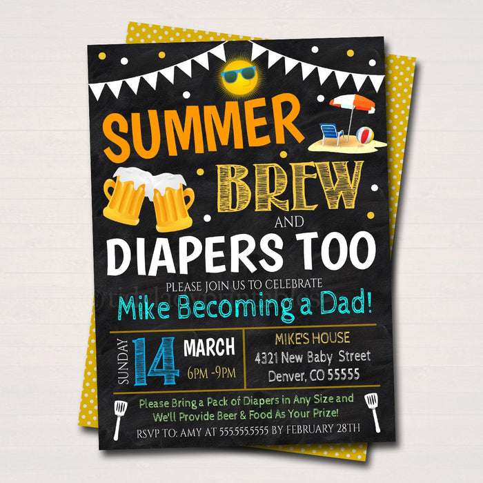 Summer Beer Baby Shower Invitation, Dad Diaper Party, Chalkboard Printable Baby Sprinkle Couples BBQ Grill Shower Invite, EDITABLE TEMPLATE
