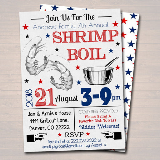 EDITABLE Shrimp Boil Invitation, Company Picnic, Family Picnic BBQ, Seafood Lobster Shrimp Boil, Barbecue Summer Backyard Party Invite