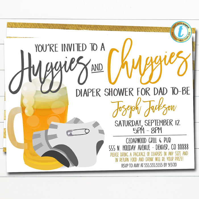Editable Man Shower Baby Invitation Chalkboard Printable Beer Dudes and Diapers Party Invite Diaper Shower, Baby is Brewing INSTANT DOWNLOAD