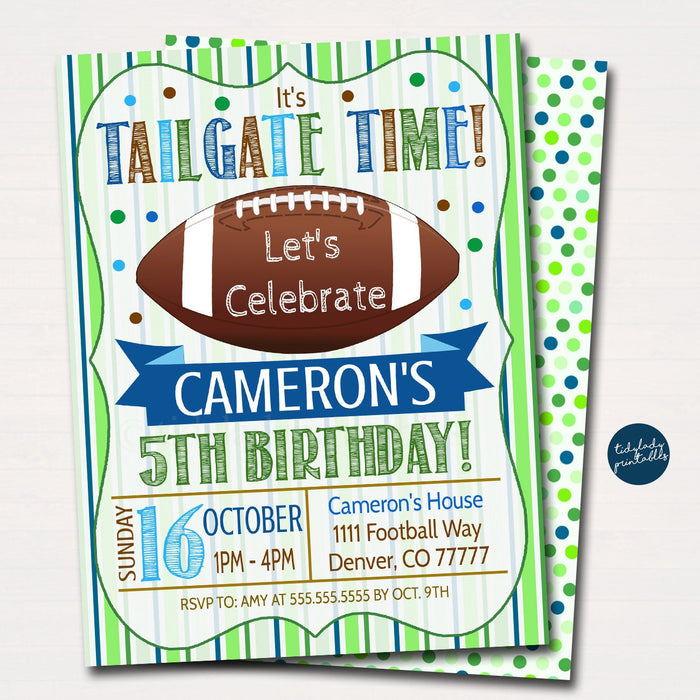 Boy Football Tailgate Birthday Invitation, Fall Sports Birthday Party Theme invite, Kids Football tailgate time Invite, EDITABLE TEMPLATE