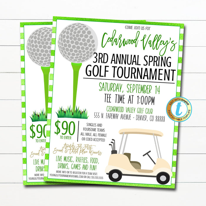 Golf Tournament Invitation, It's Game Time, Editable Golf Team Flyer, Boy Sports Tournament, Golf Course Printable, DIY EDITABLE TEMPLATE