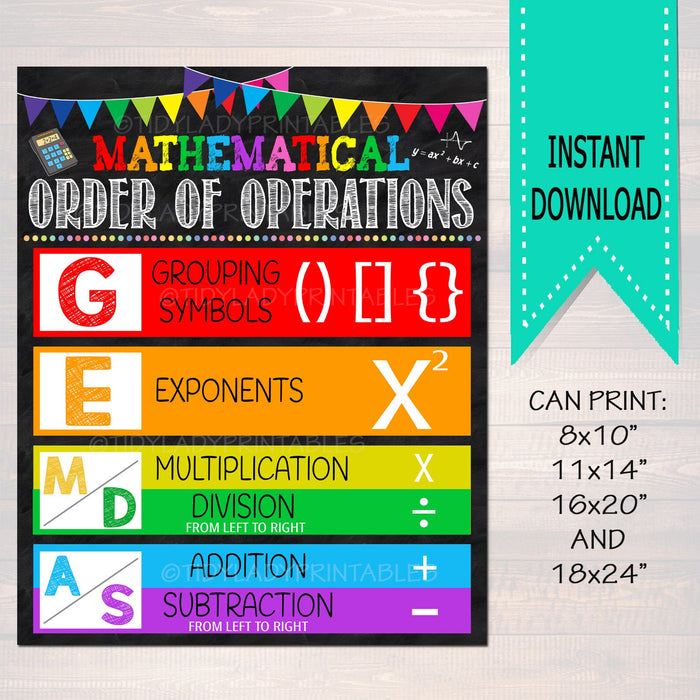 Order of Operations Math Theory Classroom Poster, PRINTABLE Math Classroom Art, Math Class Poster Decor, Math Teacher Gift, INSTANT DOWNLOAD