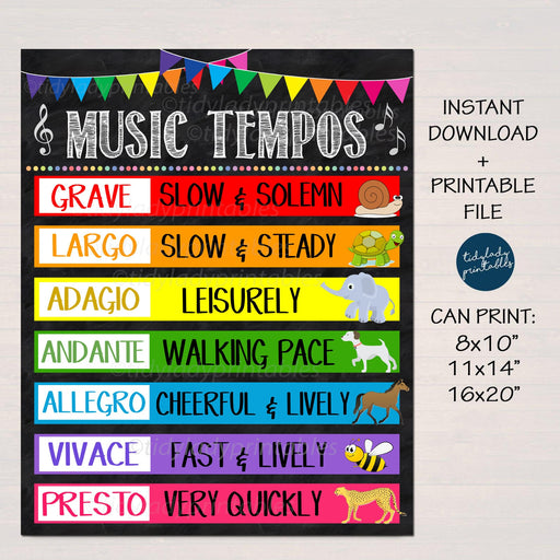 Music Tempos PRINTABLE Poster, Music Band Teacher Classroom Wall Art, Music Theory Classroom Decor, Music Teacher Gfts, INSTANT DOWNLOAD