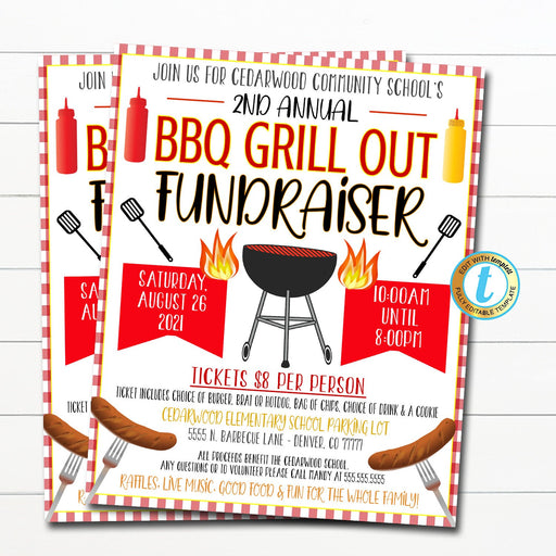 Editable BBQ Grill Out Fundraiser Flyer, Poster Set, pto pta, Church Community School Charity, Team Sports Benefit Event, INSTANT DOWNLOAD