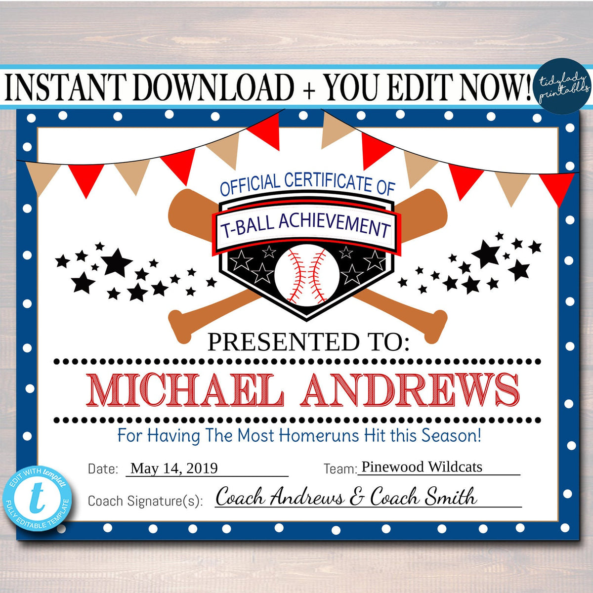EDITABLE T-Ball Award Certificates | TidyLady Printables editable-t-ball-award-certificates-tidylady-printables