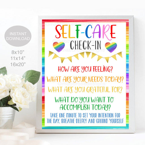 Self Care Digital Poster, Self Love Checklist, Mental Health Wellness Poster, Therapist School Counselor Office Wall Art Decor, PRINTABLE