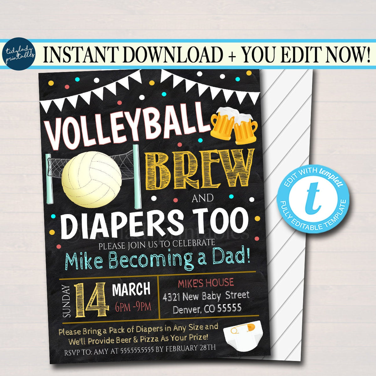 Volleyball and Beer Baby Shower Invite TidyLady Printables