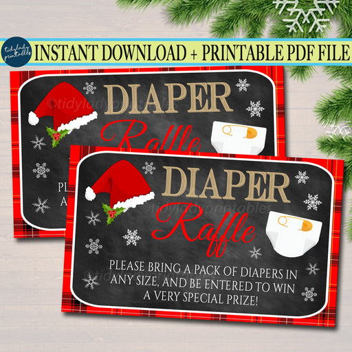 Diaper Raffle Christmas Baby Shower Party Card, Christmas Sprinkle Invite Insert, Gender Reveal Holiday Santa Baby Theme, INSTANT DOWNLOAD