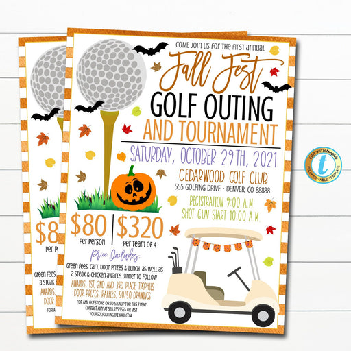 Fall Golf Tournament Invitation, It's Game Time, Halloween Golf Team Flyer, Sports Tournament, Golf Course Printable, DIY EDITABLE TEMPLATE