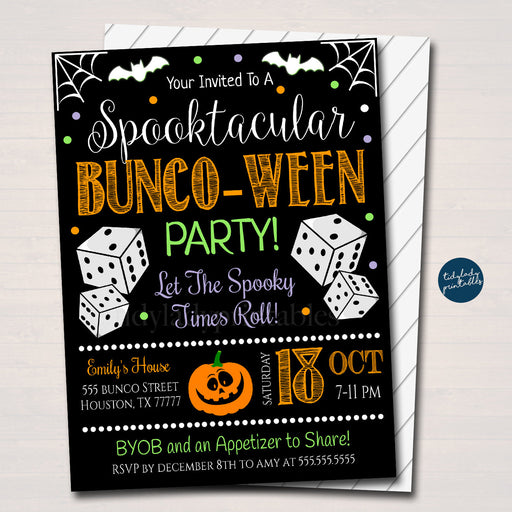Halloween Bunco Party Invitation, Spooktacular Bunco Dice Party Invite, Adult Haunted Games Cocktail Party, Fall Printable EDITABLE TEMPLATE