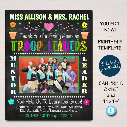 Troop Leader Gift, Scout Award Certificate, End of Scouts, Troop Leader Thank You Present, Printable Scout Group Photo, EDITABLE TEMPLATE