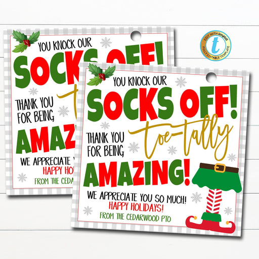 Christmas Sock Gift Tags Staff, Mani Pedi Gift, Toe-Tally Amazing Teacher Staff Employee Nurse Appreciation Thank You Gift Editable Template