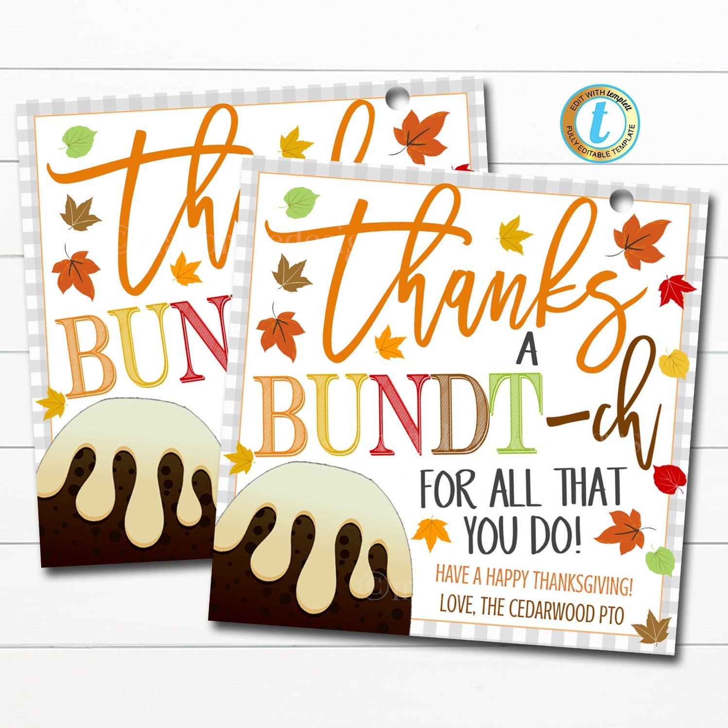 Fall Bundt Cake Gift Tag | Thanks a Bundtch for all you do — TidyLady ...