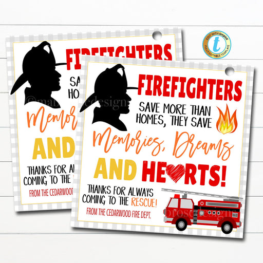 Firefighter Appreciation Gift Tag, Thank You Gift First Responder Frontline Essential Workers, Public Safety Service DIY Editable Template