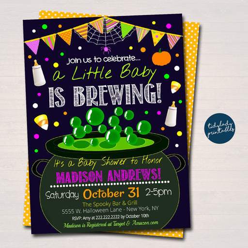 Halloween Baby Shower Invite, A Baby is Brewing Party Invitation, Halloween Gender Reveal Witch Cauldron Bubbling Over, EDITABLE TEMPLATE