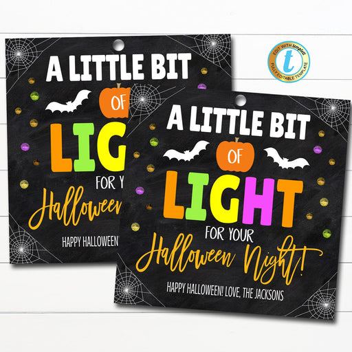 Halloween Gift Tags, Light For Your Halloween Night, Glow stick Friend Classroom Trick or Treat Non Candy Party Favor, DIY Editable Template