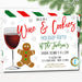 Wine and Cookies Christmas Party Invitation, Adult Xmas Cocktail Party Holiday Invite,  Cookie Swap Exchange Party, DIY Editable Template