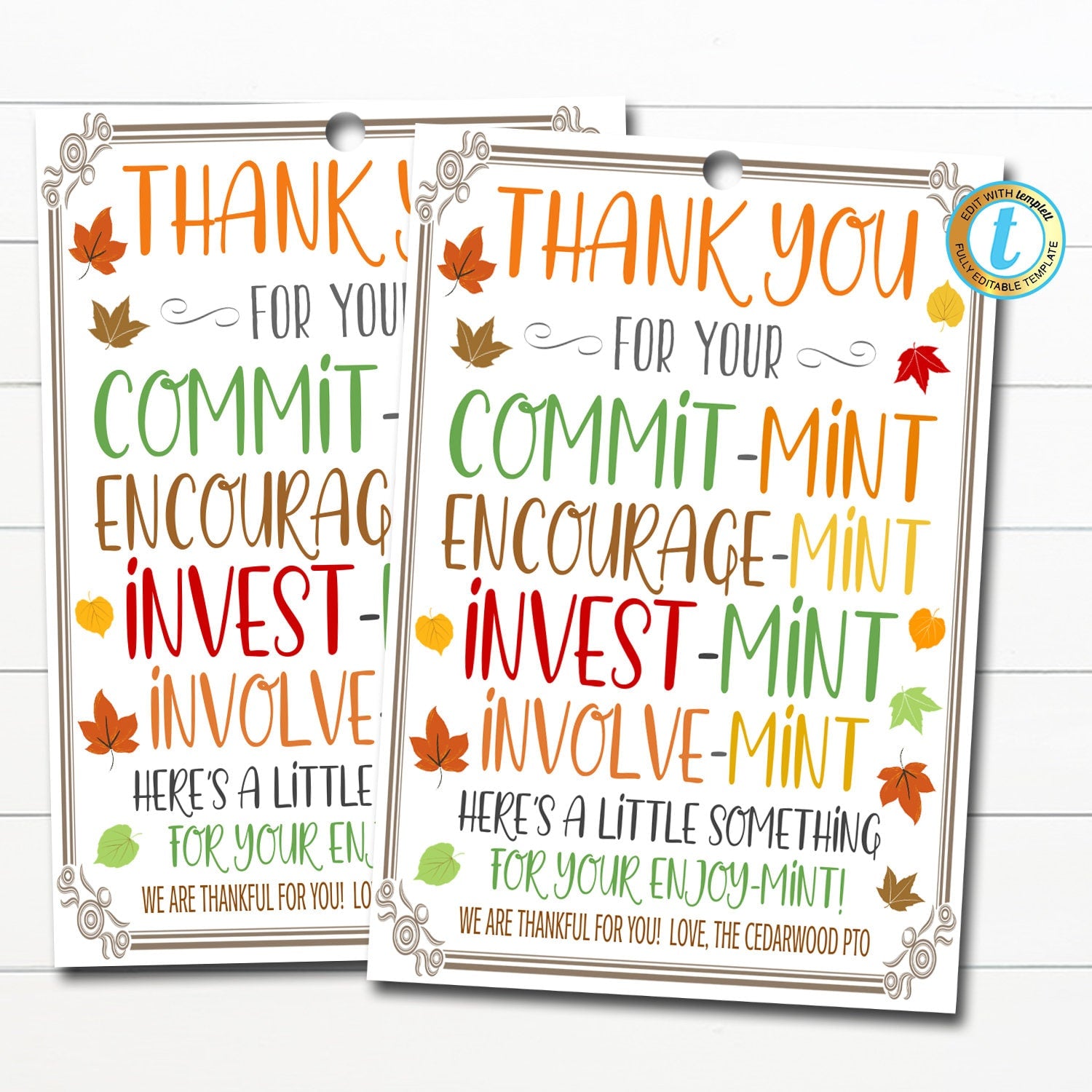 Fall Thank You Mint Tags | TidyLady Printables for Thank You For Your Commit Mint Free Printable