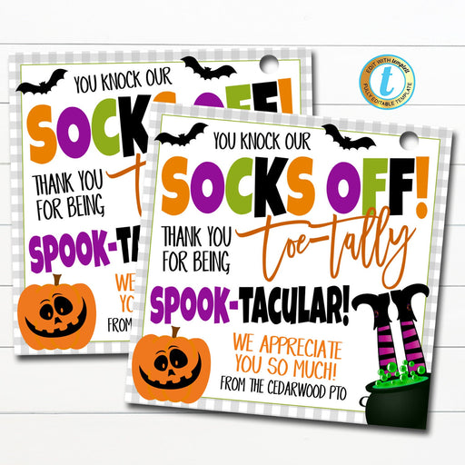 Halloween Sock Gift Tags Staff, Mani Pedi Gift, Toe-Tally Amazing Teacher Staff Employee Nurse Appreciation Thank You Gift Editable Template