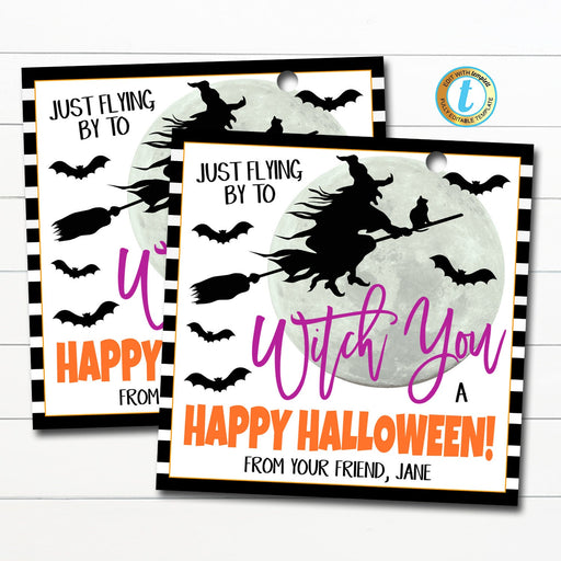Halloween Gift Tags, Witching You a Happy Halloween, Fall Birthday Favor Tags, Halloween Trunk or Treat Party Tag, DIY Editable Template