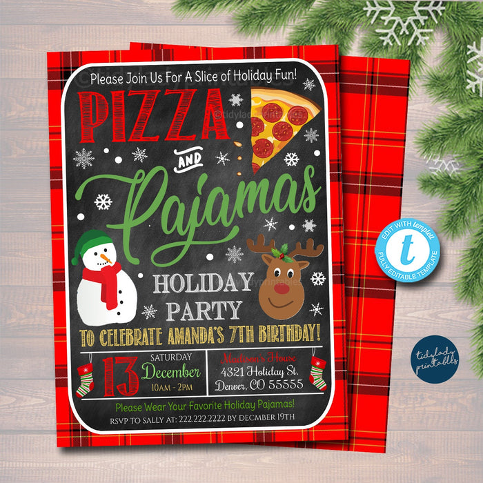 Christmas Pizza Pajamas Party Invite | TidyLady Printables christmas-pizza-pajamas-party-invite-tidylady-printables