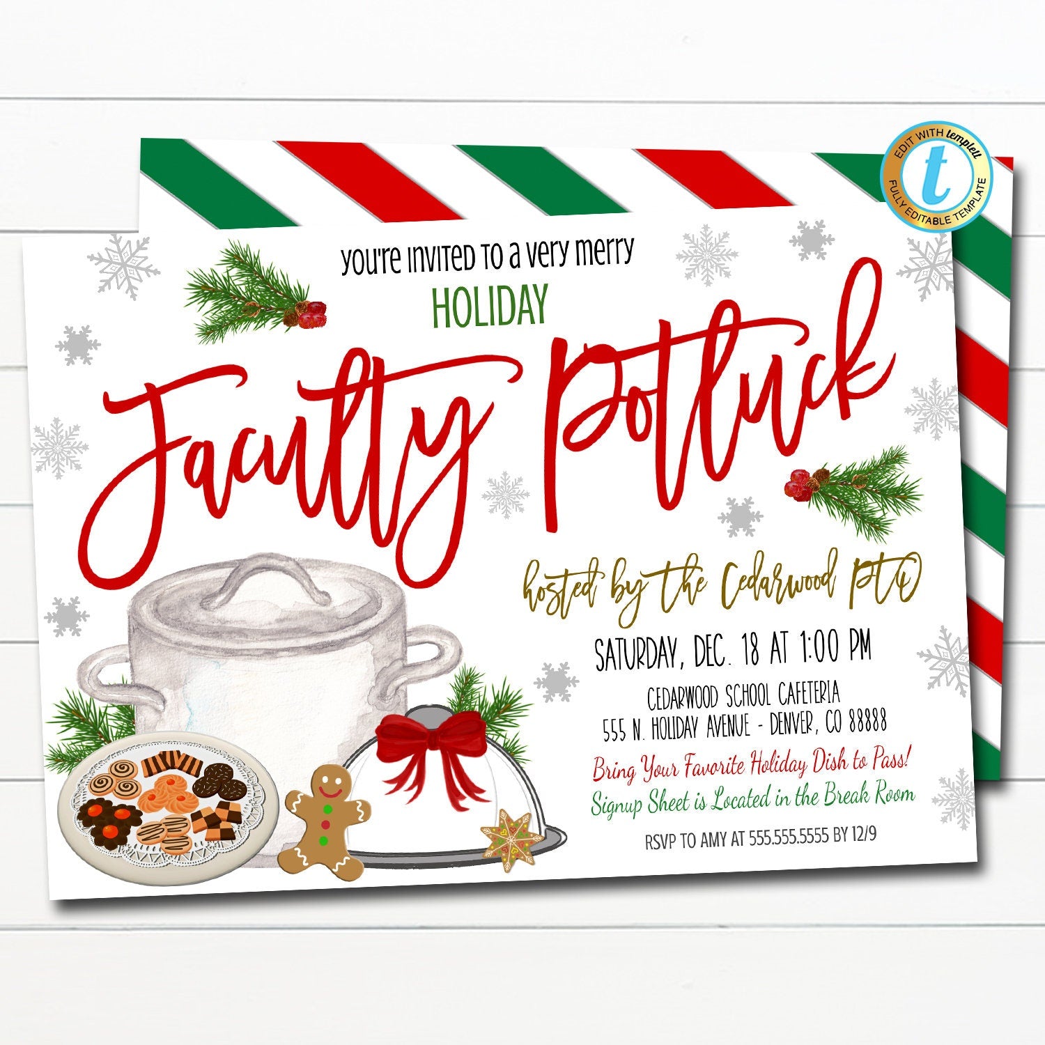 holiday faculty potluck invite | tidylady printables