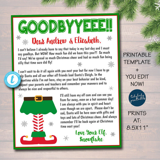 2021 Elf Letter, Goodbye from the Elf Letter for Kids, End of Christmas Farewell from the Elf, Christmas Letter Printable, EDITABLE TEMPLATE