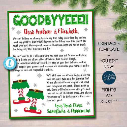 2021 Elf Letter, Goodbye from the Elves Letter for Kids, End of Christmas Farewell from Elves, Christmas Letter Printable, EDITABLE TEMPLATE