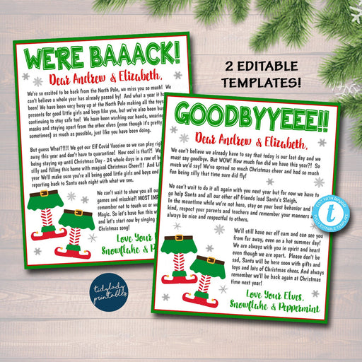 2021 Elf Letters, Hello From Elves and Goodbye from the Elves Letter Templates for Kids, Christmas Letter Printables, DIY EDITABLE TEMPLATE