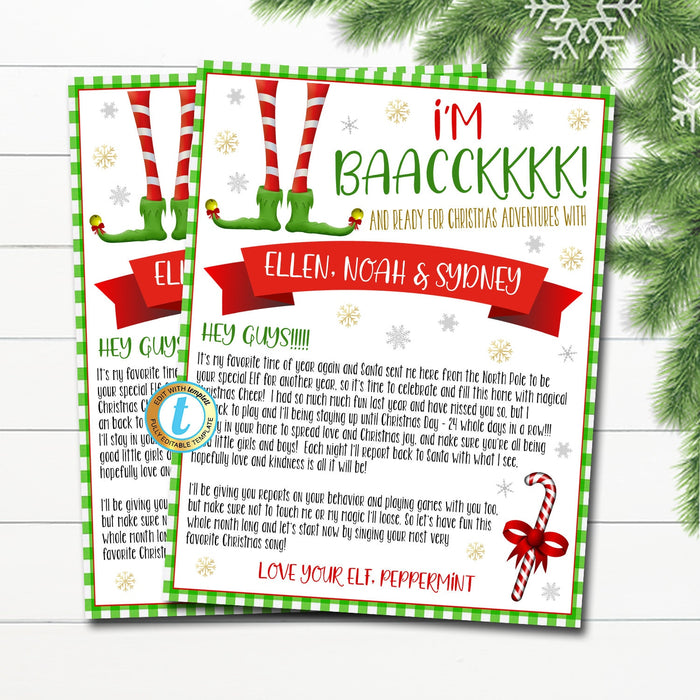 Welcome Letter from your Elf, Hello from the Elf Arrival Letter, I'm baaaackk Elf Christmas Printable Digital File, DIY EDITABLE TEMPLATE