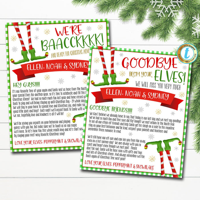 Hello and Goodbye Letter from your Elves, Farewell from Elves Going Away, We're Back Elves Christmas Printable Digital DIY EDITABLE TEMPLATE