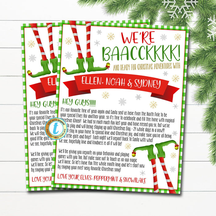 Hello and Goodbye Letter from your Elves, Farewell from Elves Going Away, We're Back Elves Christmas Printable Digital DIY EDITABLE TEMPLATE