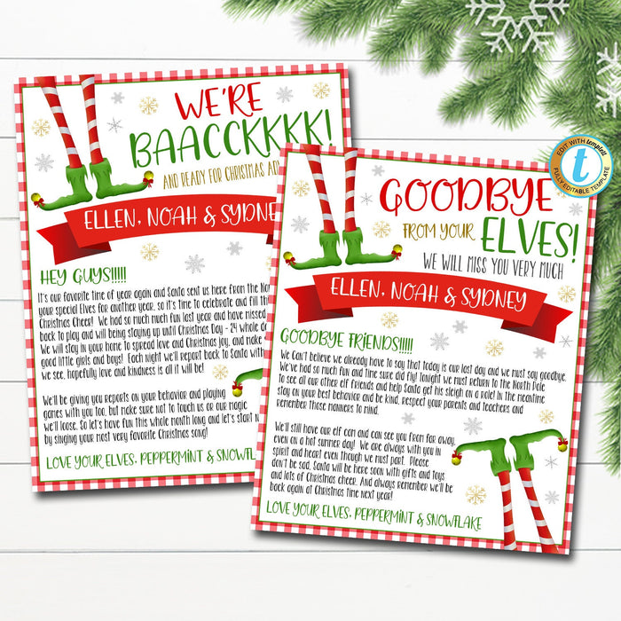 Hello and Goodbye Letter from your Elves, Farewell from Elves Going Away, We're Back Elves Christmas Printable Digital DIY EDITABLE TEMPLATE