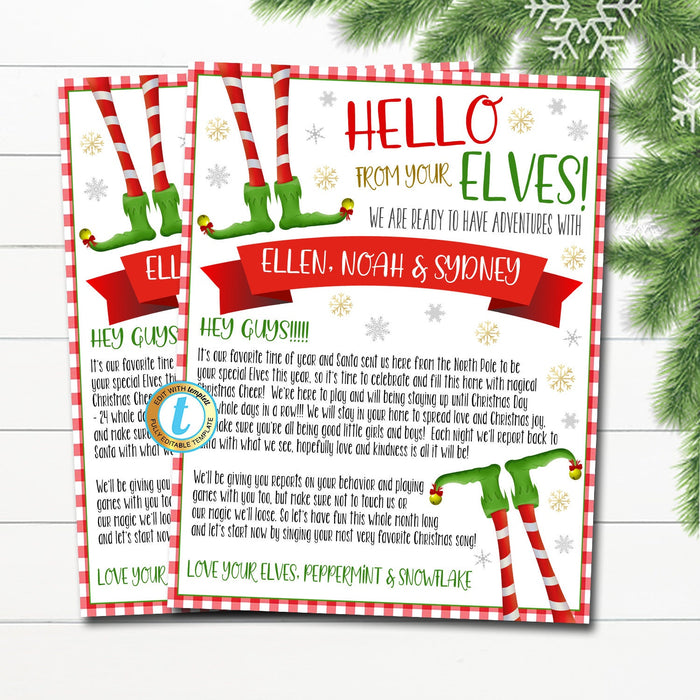 Hello and Goodbye Letter from your Elves, Farewell from Elves Going Away, We're Back Elves Christmas Printable Digital DIY EDITABLE TEMPLATE