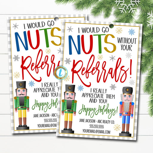 Christmas Nuts Realtor Pop By Gift Tags, I'd Go Nuts Without Your Referrals Gift Tag, Holiday Marketing Treat Snack Tag, Editable Template