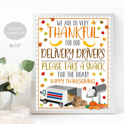 Delivery Driver Snack Sign, Thanksgiving, Thankful for You, USPS, UPS, Amazon, FedEx Thank You Note, Take a Snack Instant Download Printable