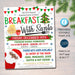 Breakfast with Santa Flyer, Pancakes with Santa Invitation Kids Christmas Party Printable Community Holiday School Fundraiser Flyer EDITABLE