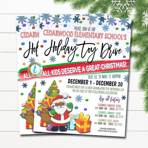Holiday Toy Drive Flyer, Christmas School Church Pto Pta, Holiday Nonprofit Charity Kids, Editable Template, Xmas Shopping, DIY Self-Editing