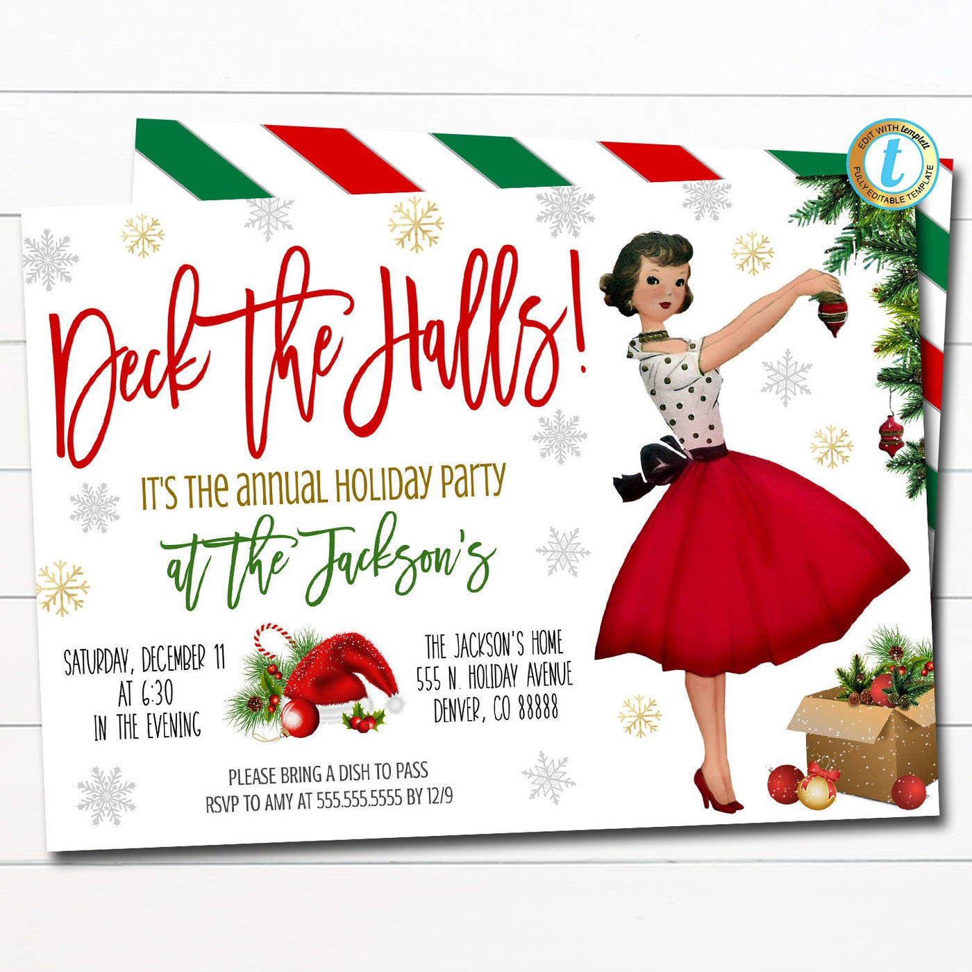 Retro Christmas Party Invite Vintage Holiday | Mid Century — TidyLady Printables
