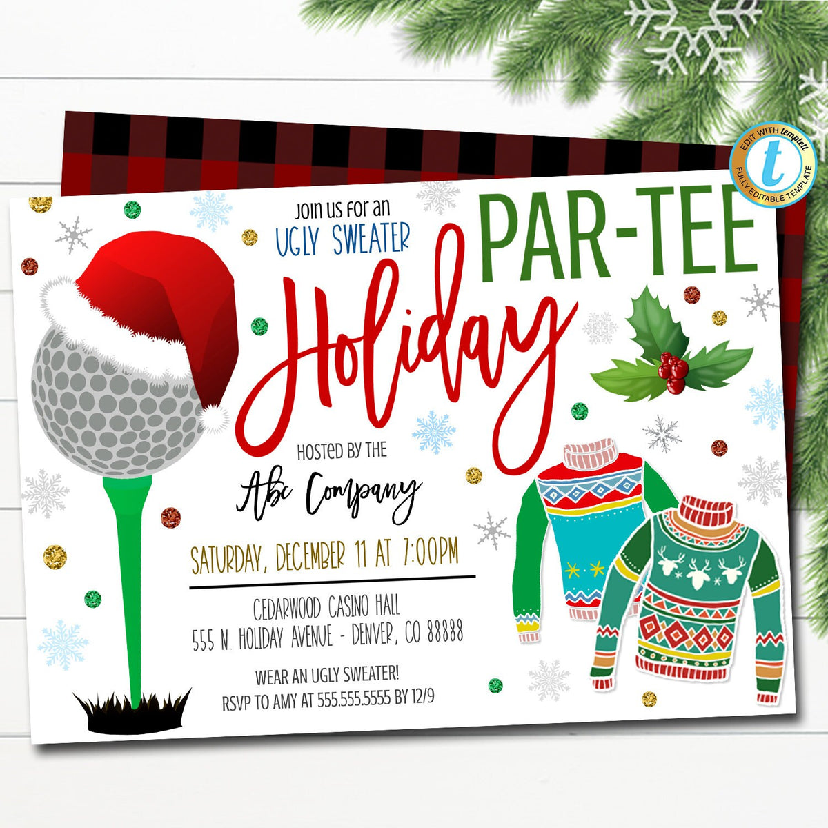 holiday ugly sweater golf party invite | tidylady printables